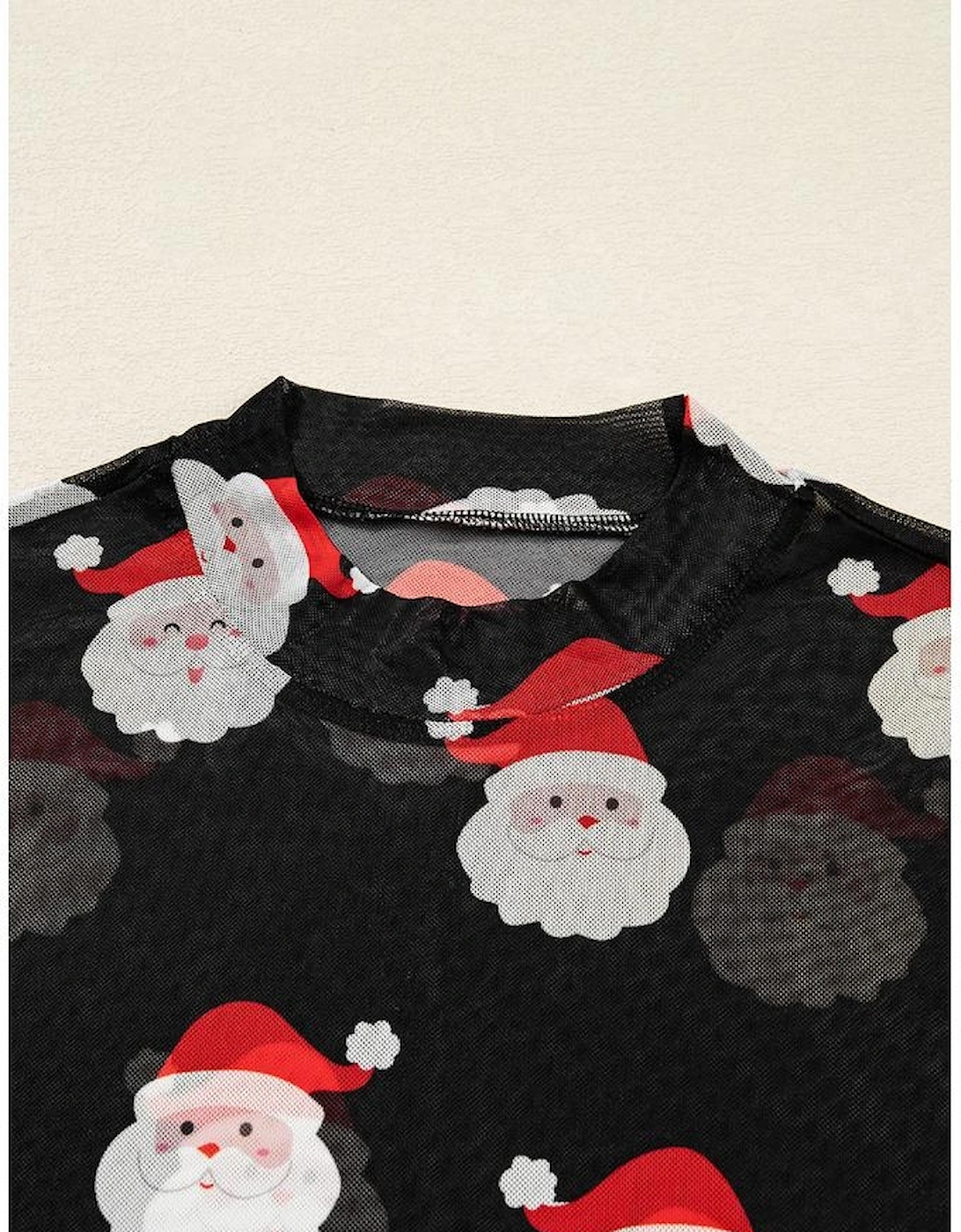 Black Christmas Fashion Print Slim Fit Long Sleeve Top