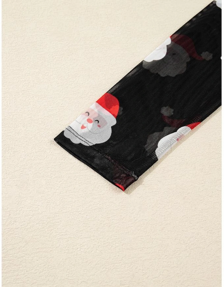 Black Christmas Fashion Print Slim Fit Long Sleeve Top