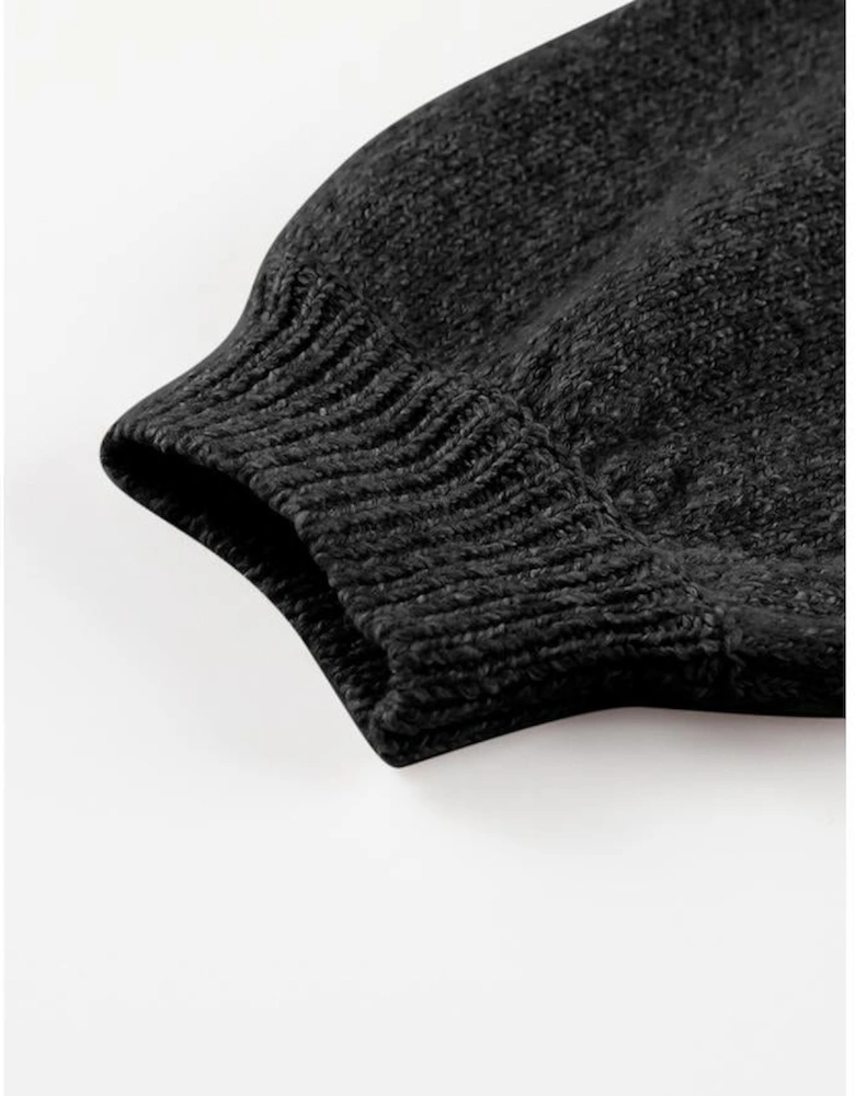 Black Eyelet Pattern Detail V Neck Drop Shoulder Sweater