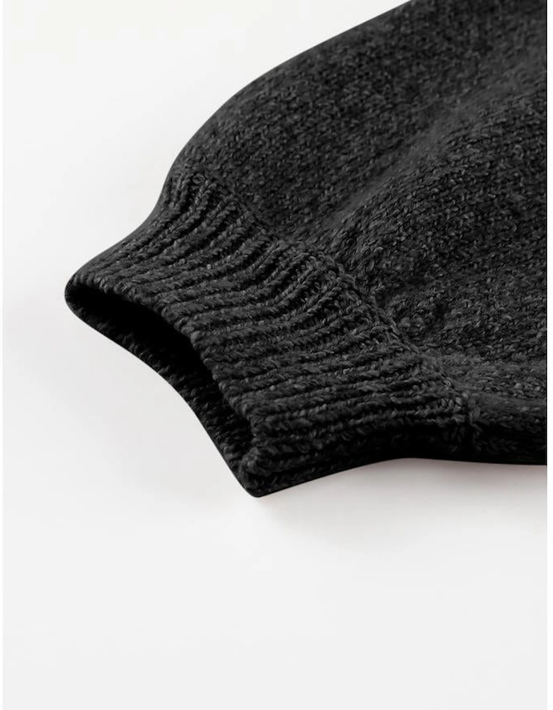 Black Eyelet Pattern Detail V Neck Drop Shoulder Sweater