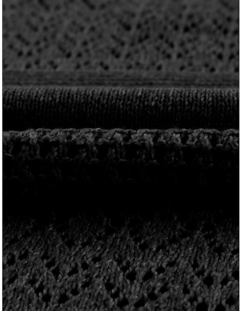 Black Eyelet Pattern Detail V Neck Drop Shoulder Sweater