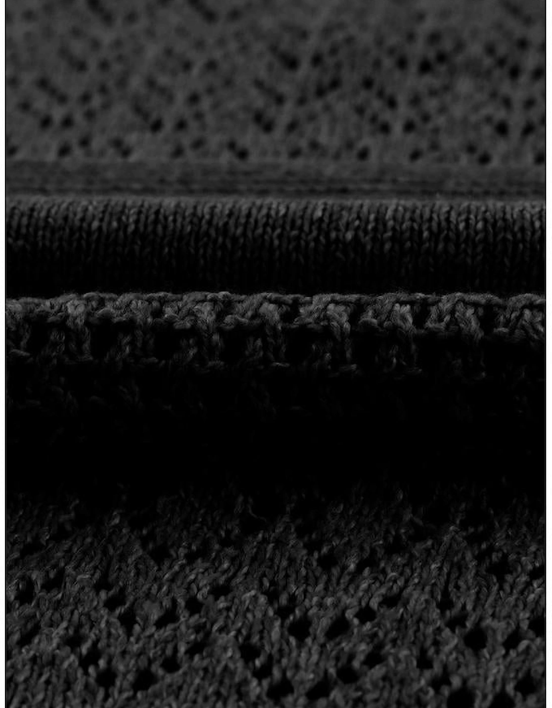 Black Eyelet Pattern Detail V Neck Drop Shoulder Sweater