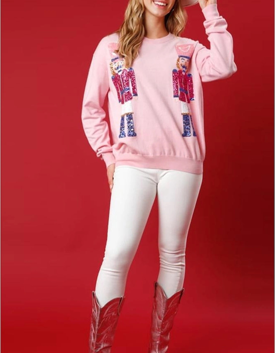 Pink Nutcracker Christmas Crew Neck Sweatshirt