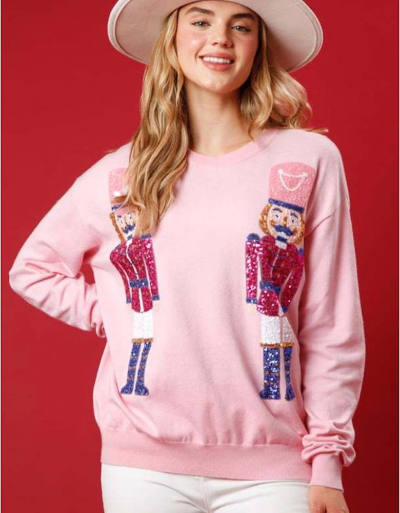 Pink Nutcracker Christmas Crew Neck Sweatshirt