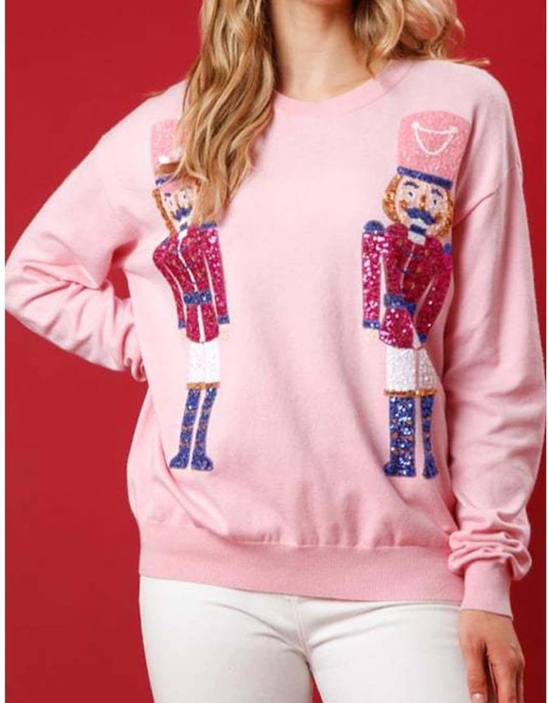 Pink Nutcracker Christmas Crew Neck Sweatshirt