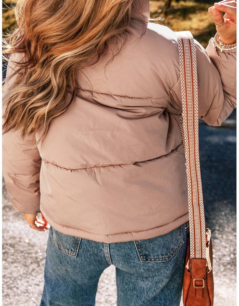 Apricot Pink Full Zipper Quilted Puffer Jacket