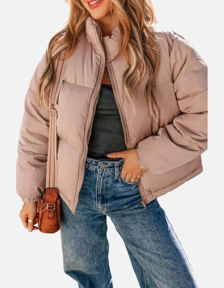 Apricot Pink Full Zipper Quilted Puffer Jacket