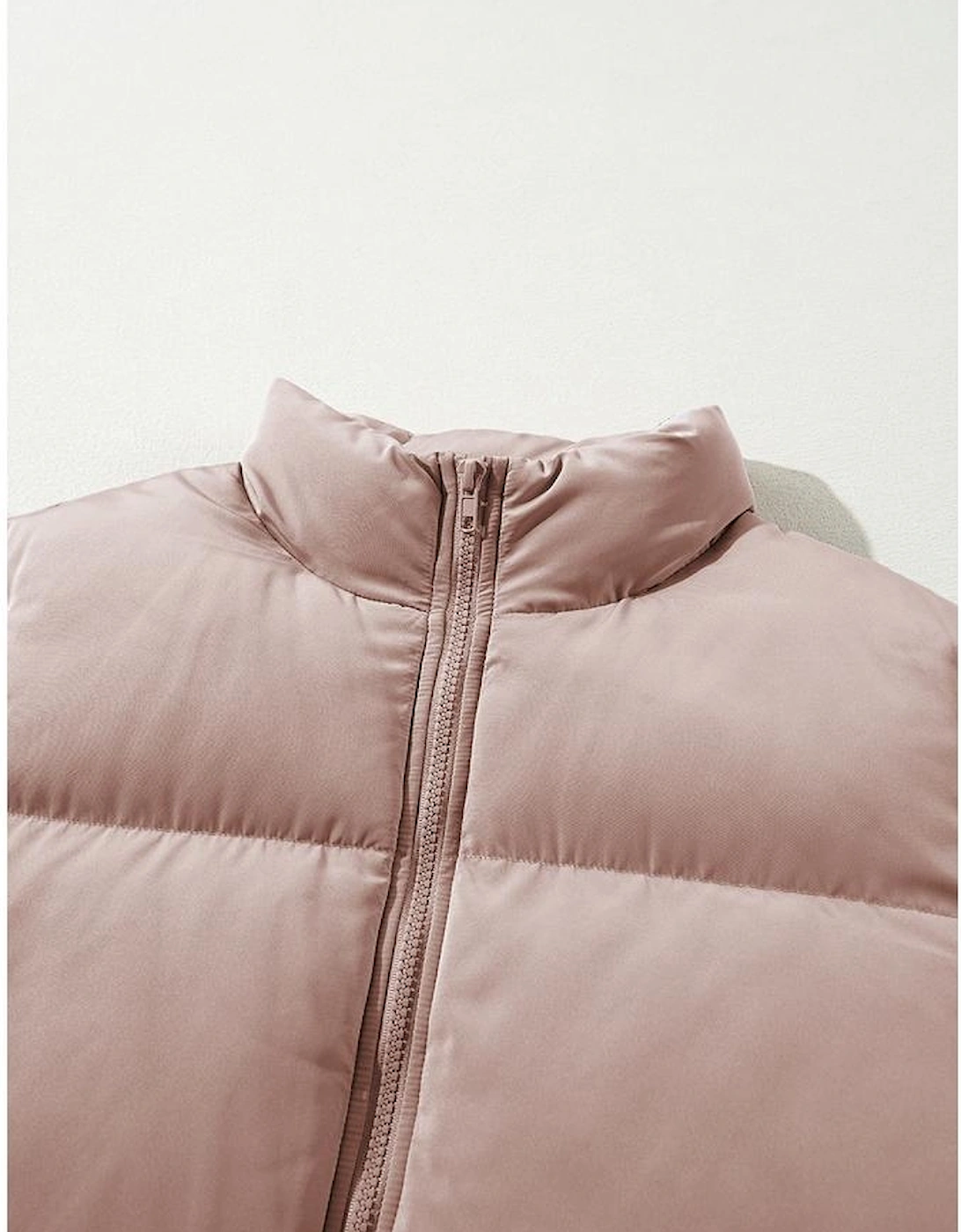 Apricot Pink Full Zipper Quilted Puffer Jacket