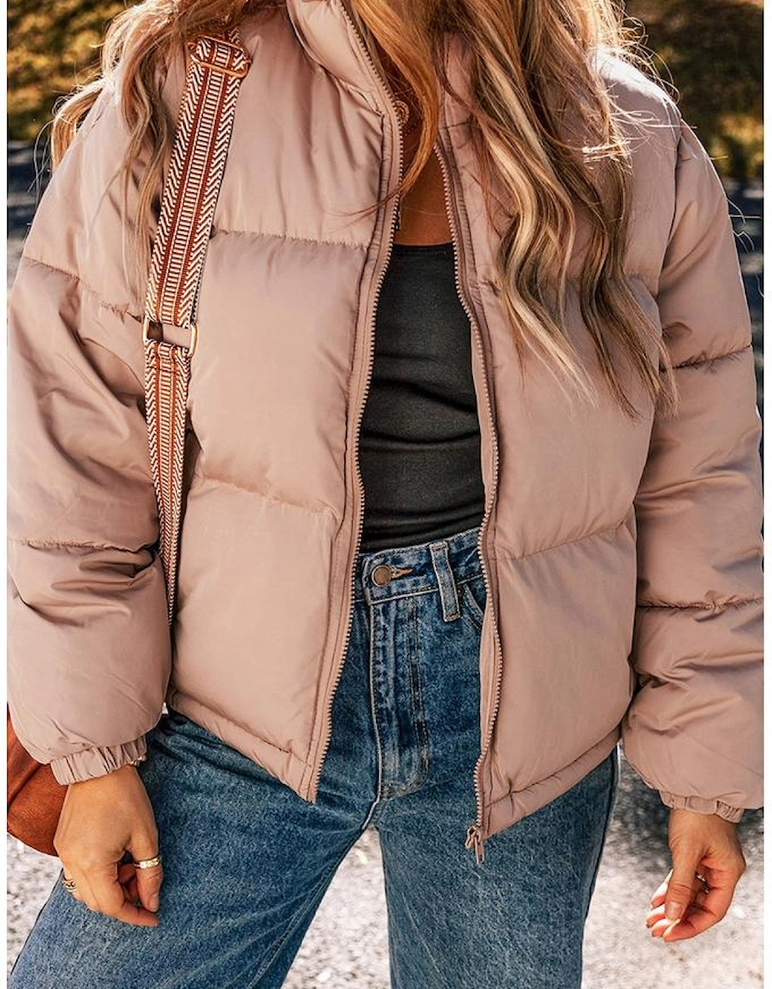 Apricot Pink Full Zipper Quilted Puffer Jacket
