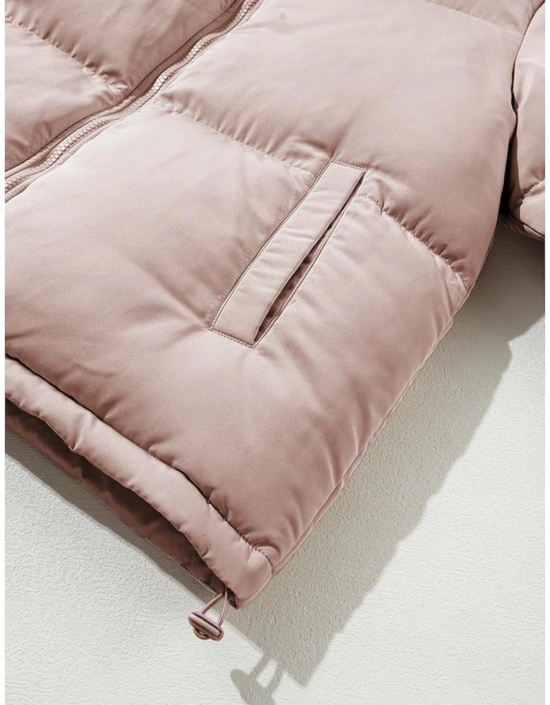 Apricot Pink Full Zipper Quilted Puffer Jacket
