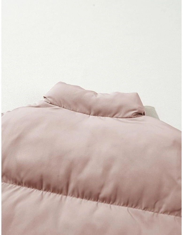 Apricot Pink Full Zipper Quilted Puffer Jacket