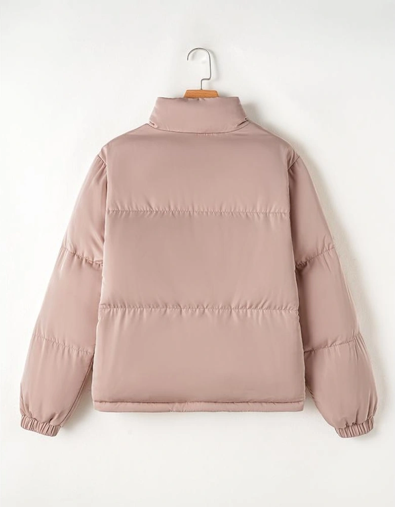 Apricot Pink Full Zipper Quilted Puffer Jacket