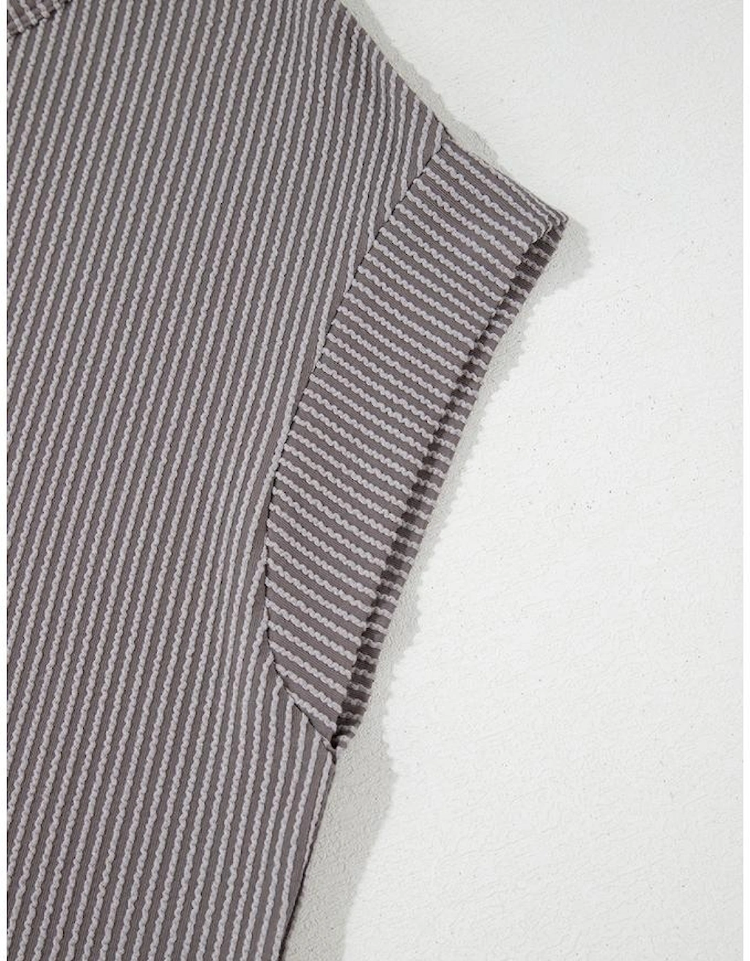 Gray Twisted Rib Wide Sleeve Crew Neck T Shirt