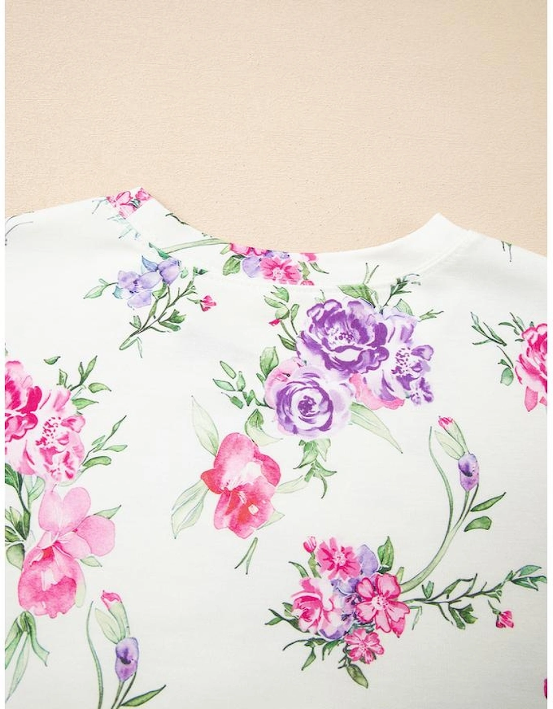 Apricot Floral Print Pullover Drawstring Lounge Pants Set