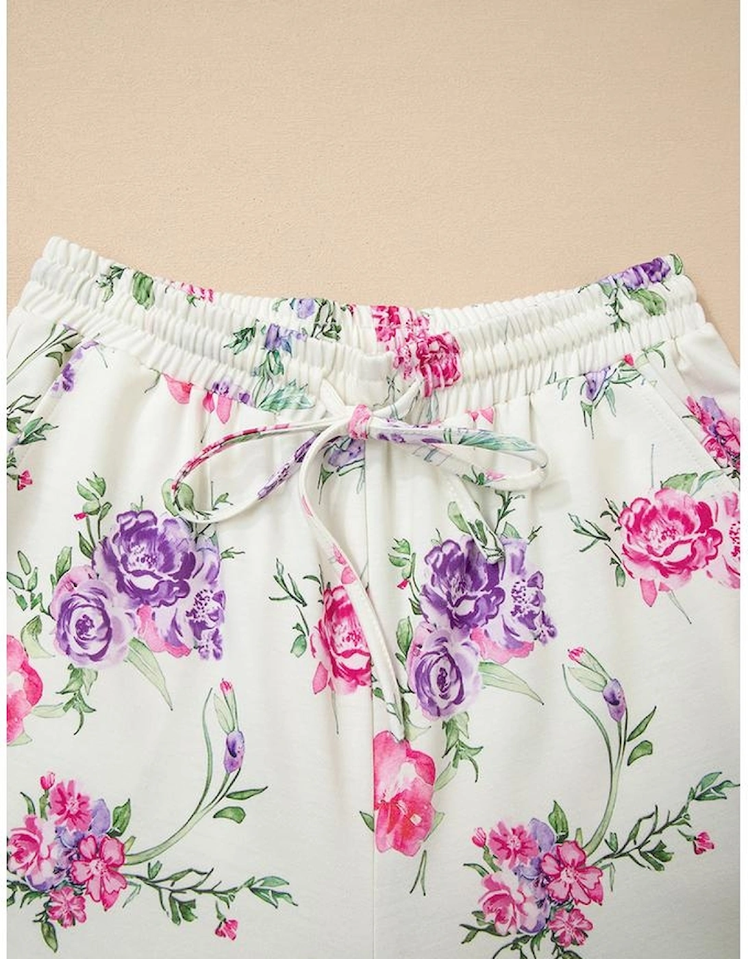 Apricot Floral Print Pullover Drawstring Lounge Pants Set