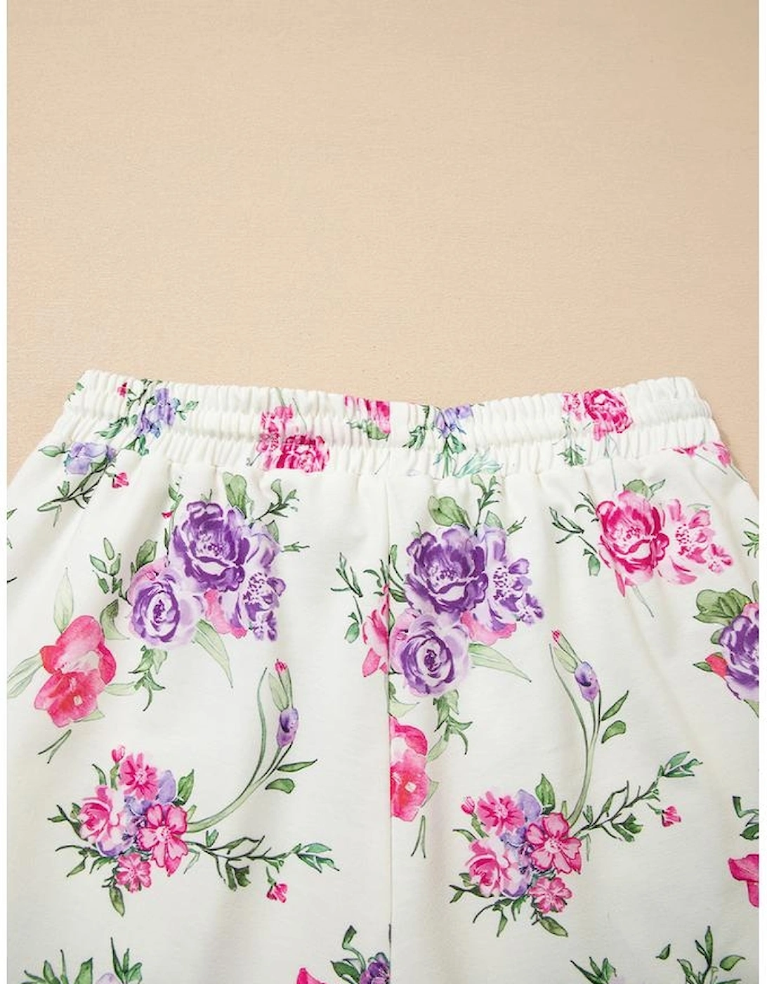 Apricot Floral Print Pullover Drawstring Lounge Pants Set