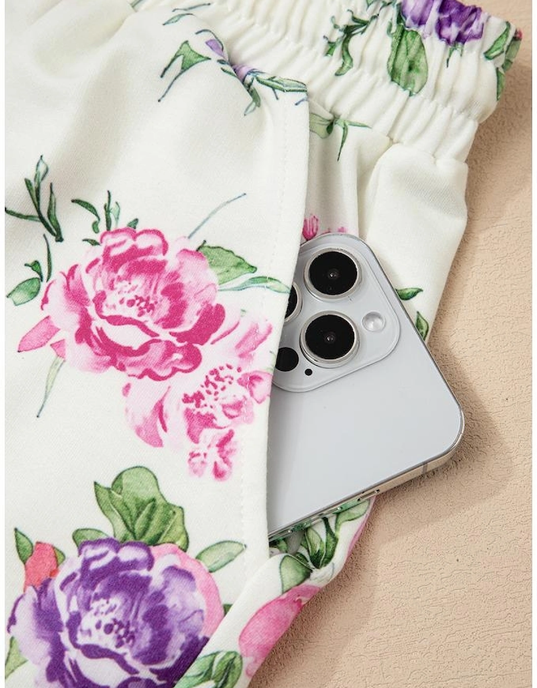 Apricot Floral Print Pullover Drawstring Lounge Pants Set