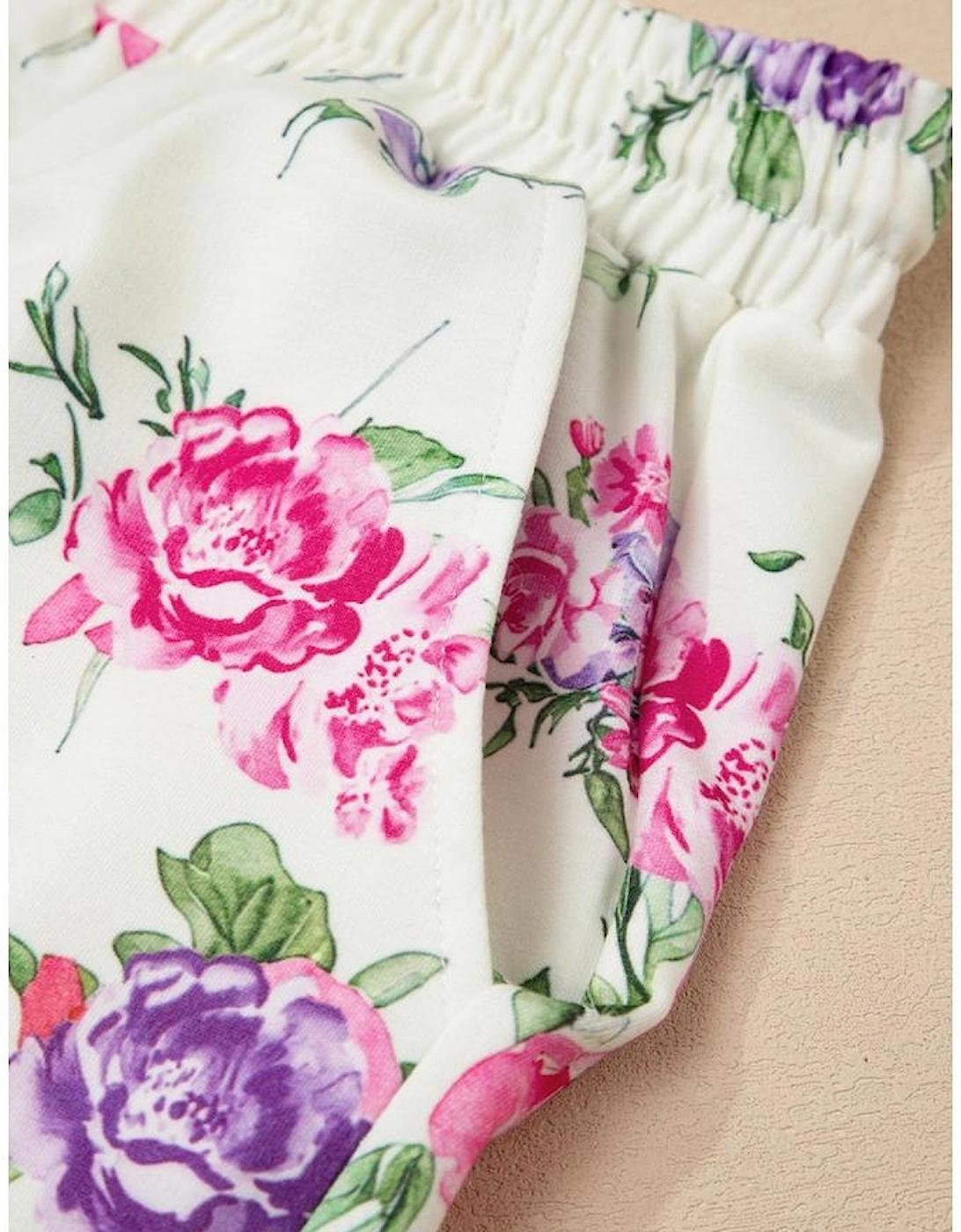 Apricot Floral Print Pullover Drawstring Lounge Pants Set