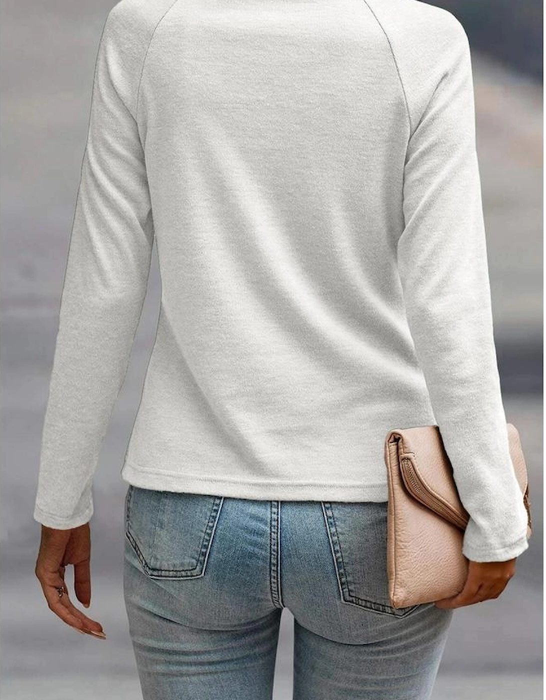 White Solid Color Seam Detail Raglan Long Sleeve Top