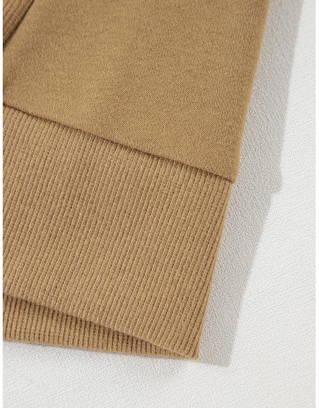 Camel Solid Fleece Lined Drop Shoulder High Low Sweatshirt