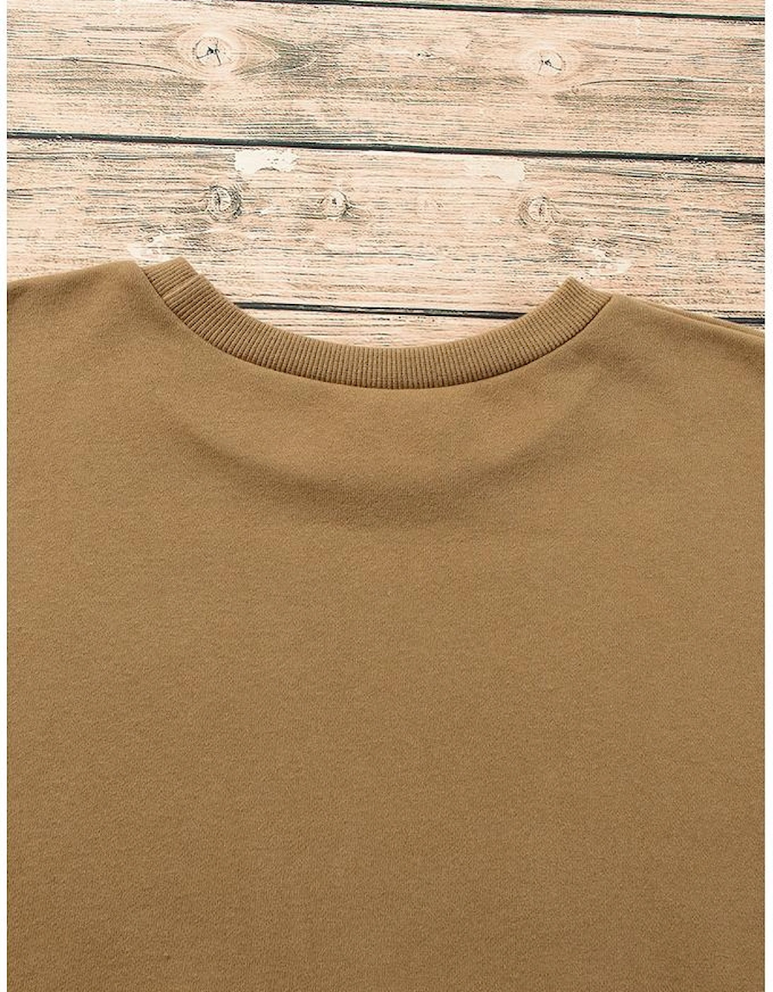 Camel Solid Fleece Lined Drop Shoulder High Low Sweatshirt