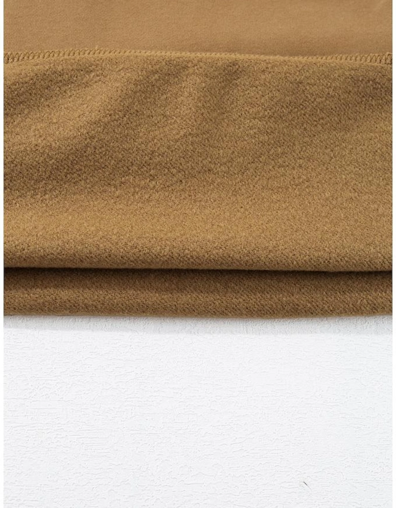 Camel Solid Fleece Lined Drop Shoulder High Low Sweatshirt