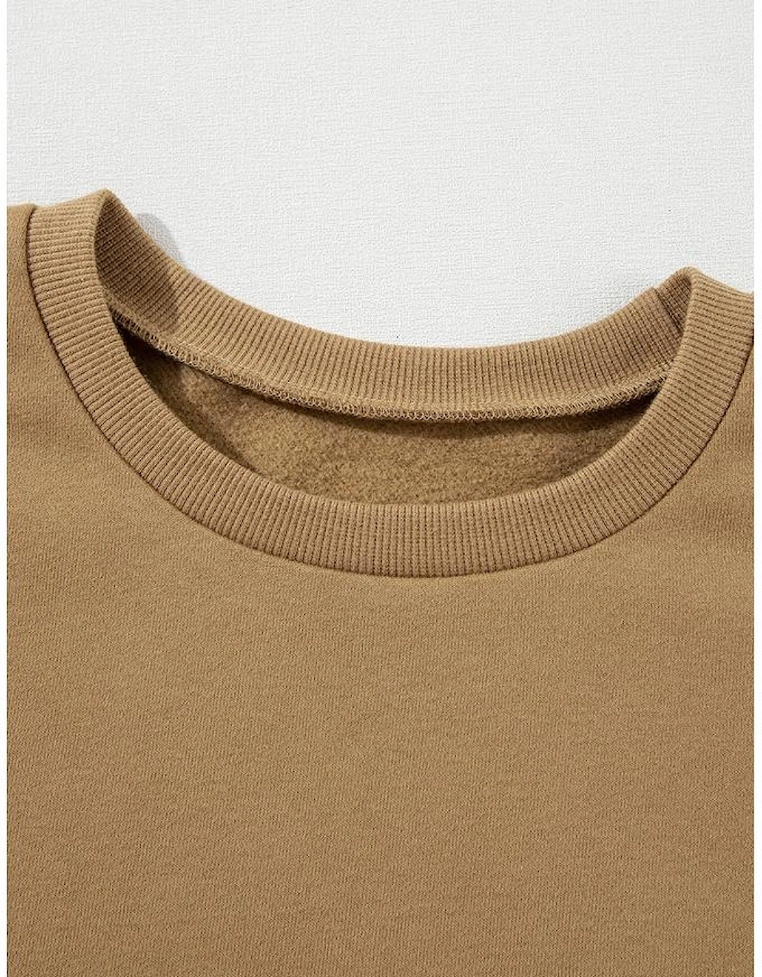 Camel Solid Fleece Lined Drop Shoulder High Low Sweatshirt