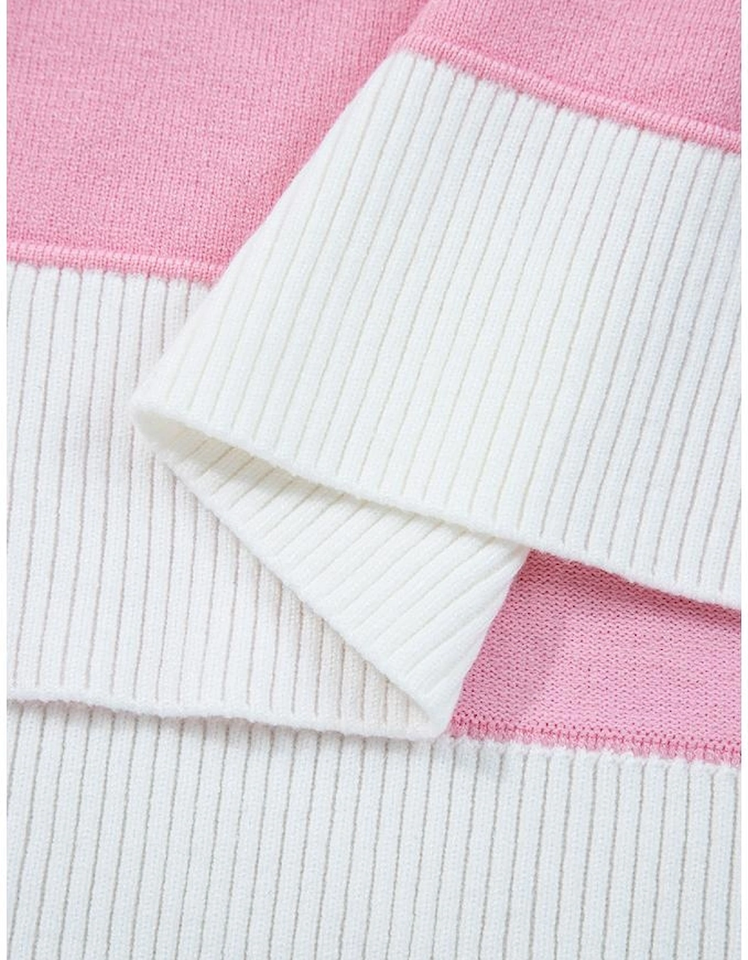 Pink Contrasting Polo Collar Color Block Knit Drop Shoulder Sweater