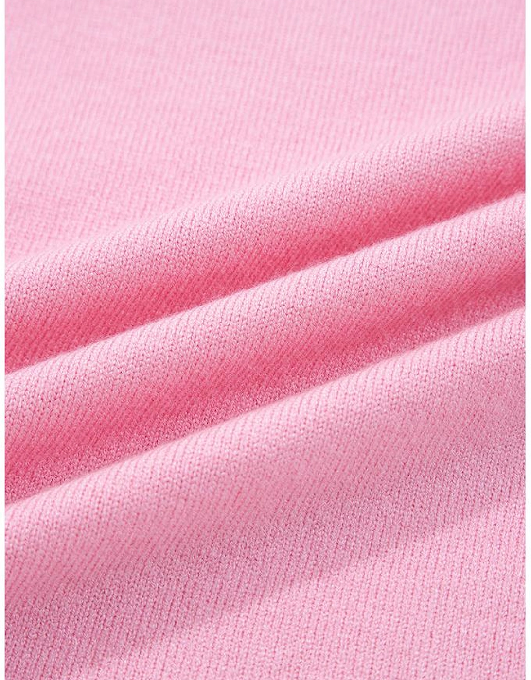 Pink Contrasting Polo Collar Color Block Knit Drop Shoulder Sweater