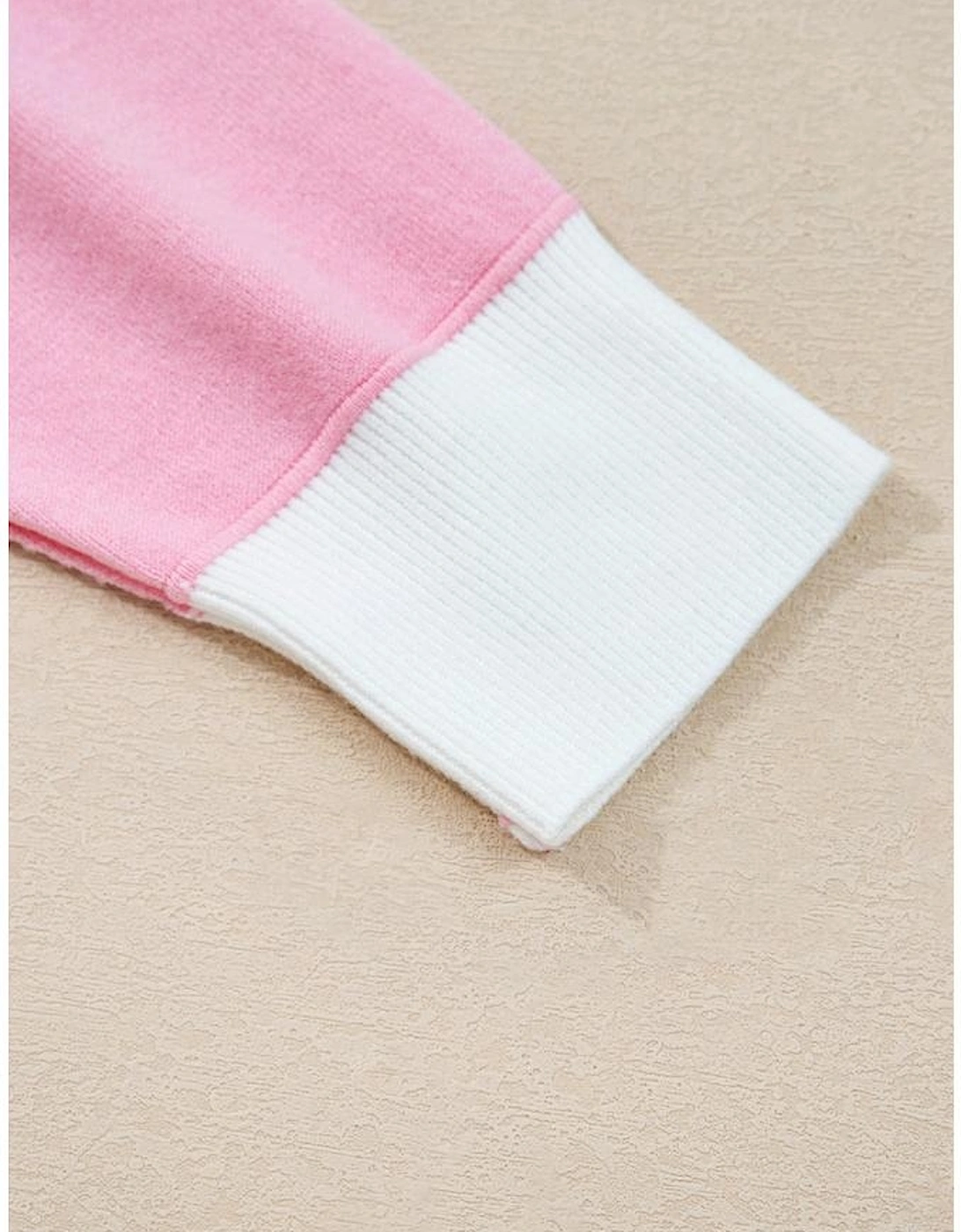 Pink Contrasting Polo Collar Color Block Knit Drop Shoulder Sweater