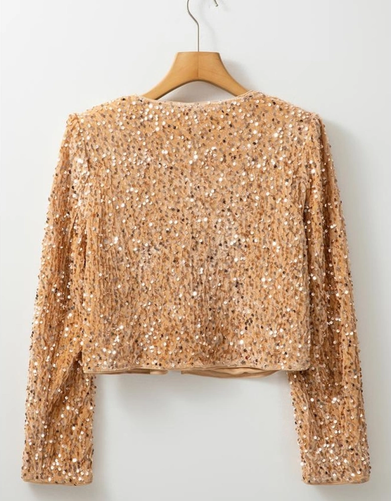 Golden Fleece Sequined Open Front Cropped Jacket