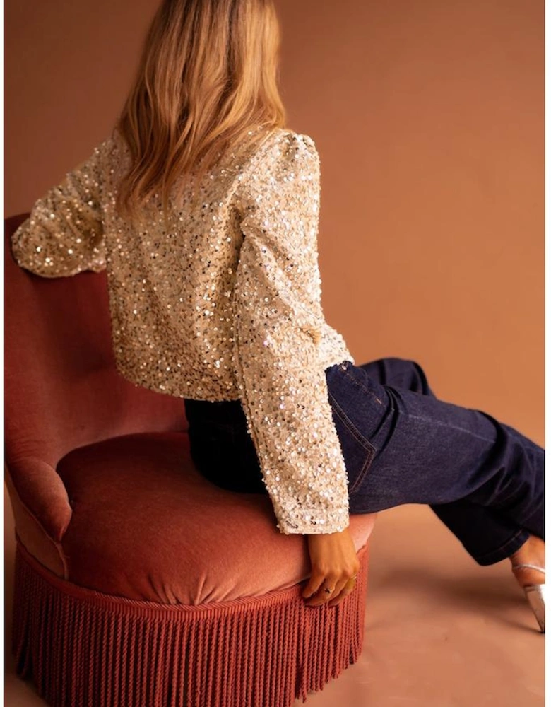 Golden Fleece Sequined Open Front Cropped Jacket
