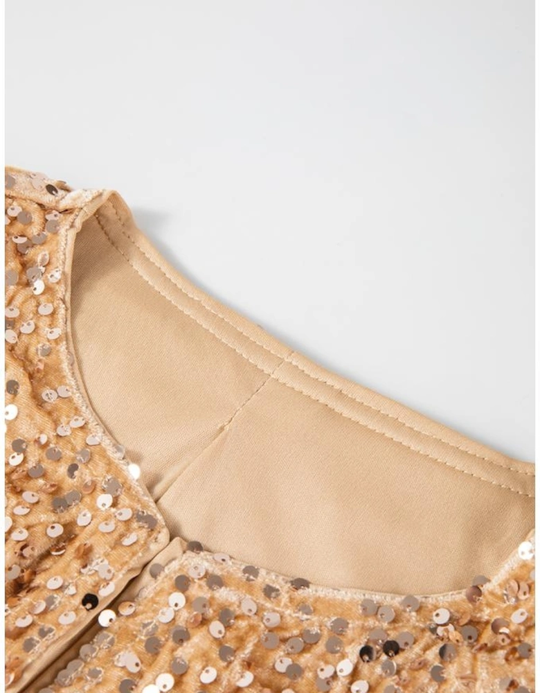 Golden Fleece Sequined Open Front Cropped Jacket