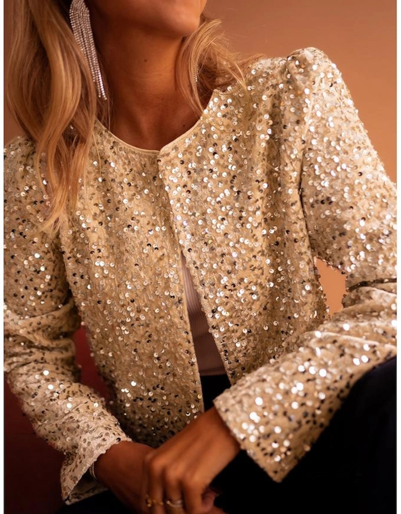 Golden Fleece Sequined Open Front Cropped Jacket