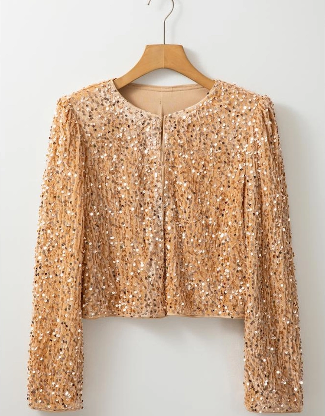 Golden Fleece Sequined Open Front Cropped Jacket