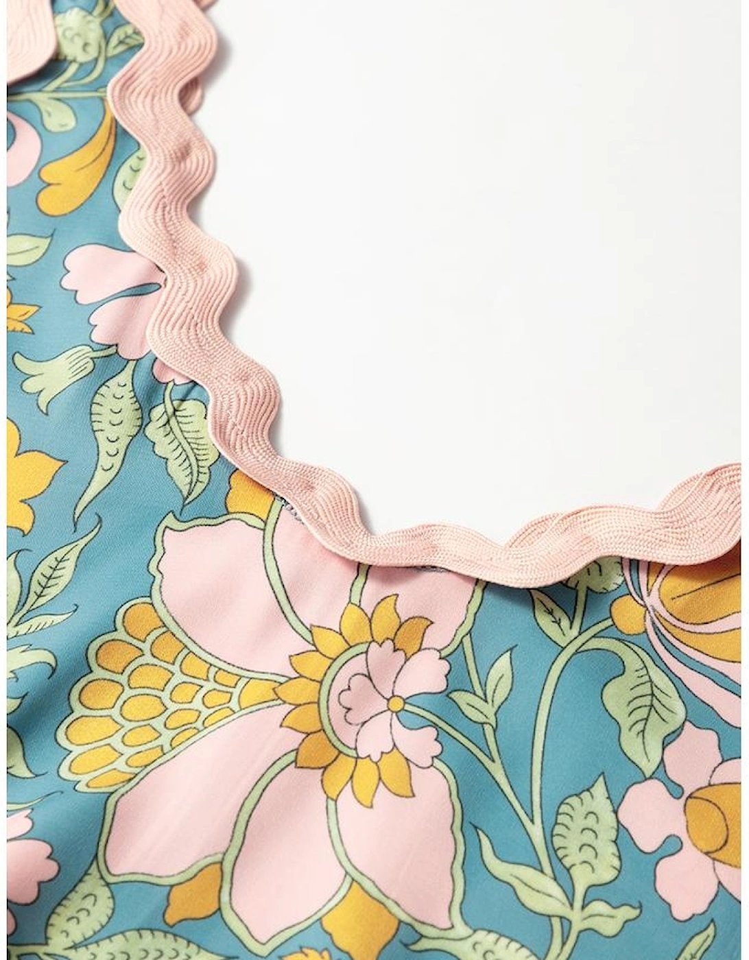 Sky Blue Floral Ricrac Trim V Neck Shift Mini Tank Dress