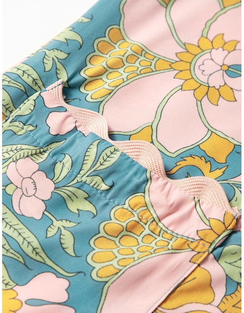 Sky Blue Floral Ricrac Trim V Neck Shift Mini Tank Dress