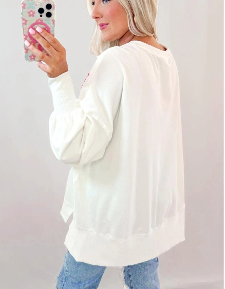 White Sequin Bowknot High Low Oversize Sweatshirt