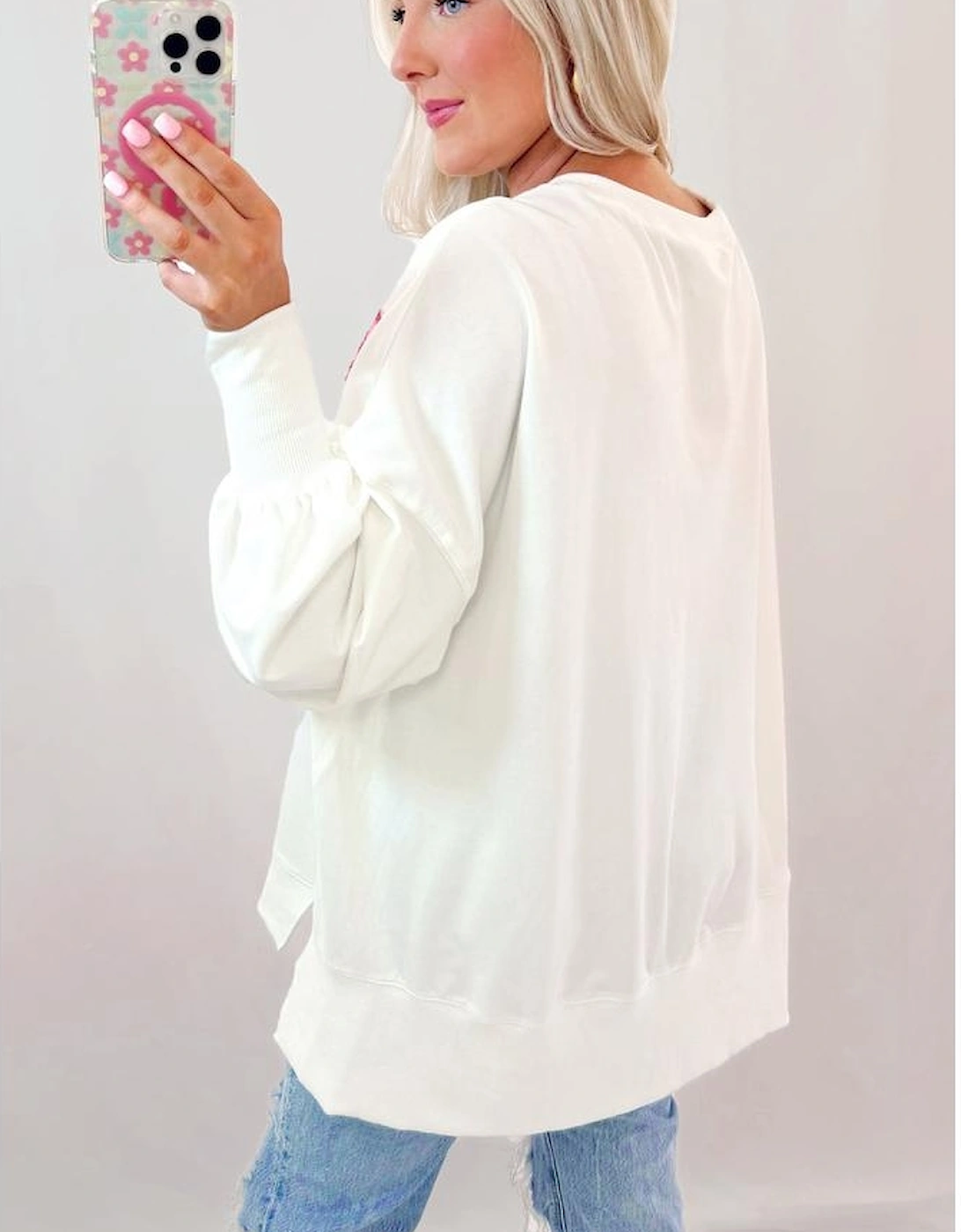 White Sequin Bowknot High Low Oversize Sweatshirt, 13 of 12