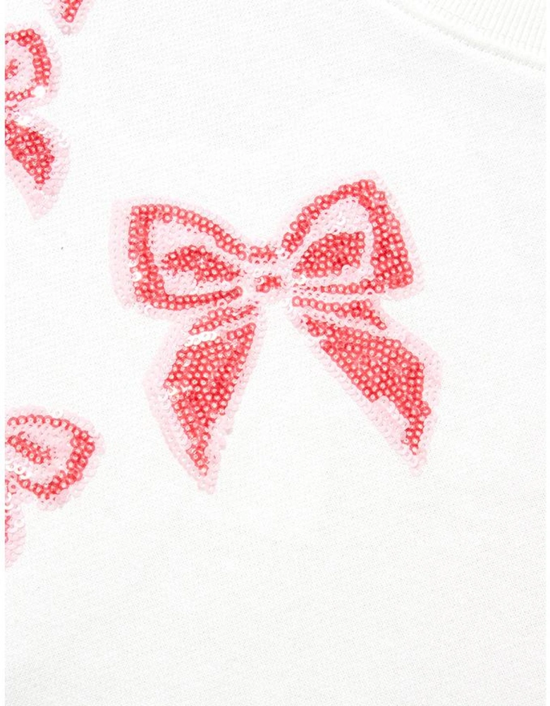 White Sequin Bowknot High Low Oversize Sweatshirt