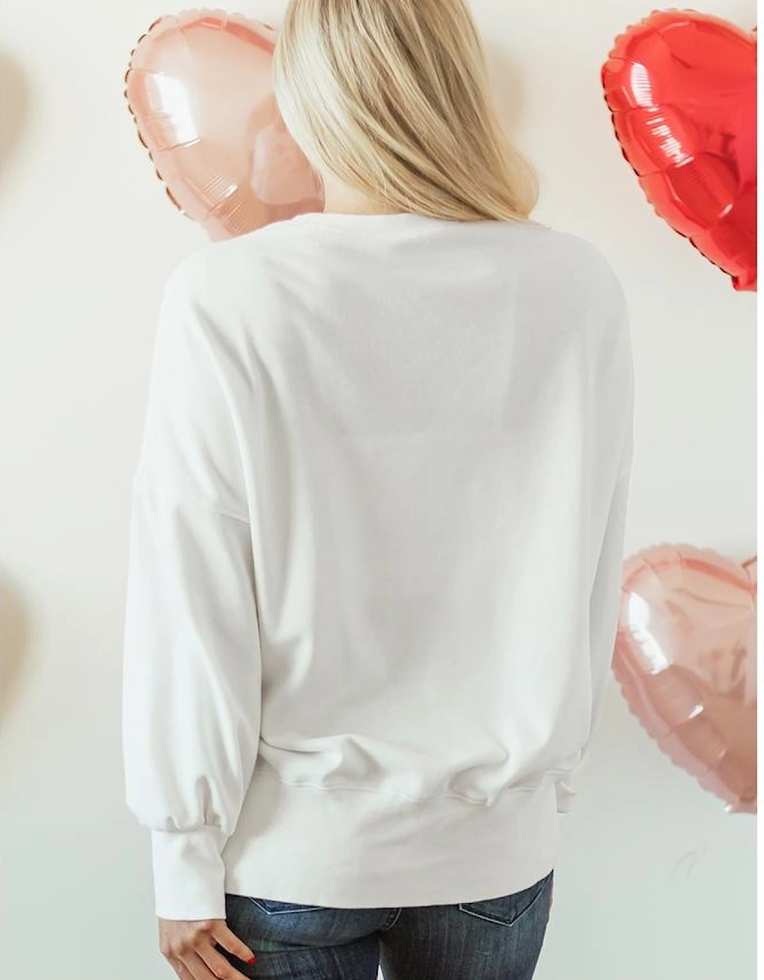 White Sequin Bowknot High Low Oversize Sweatshirt