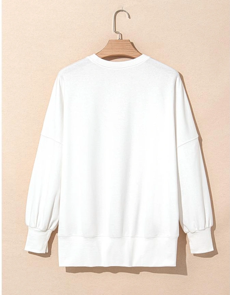 White Sequin Bowknot High Low Oversize Sweatshirt