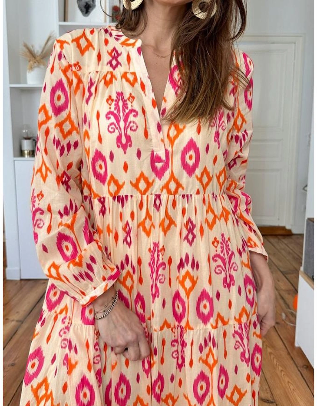 Orange Western Abstract Geometric Printed Maxi Dress, 11 of 10