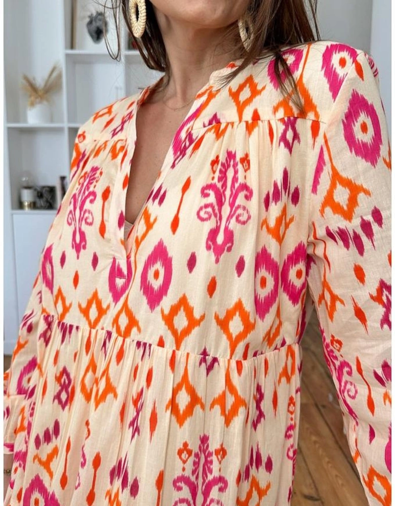 Orange Western Abstract Geometric Printed Maxi Dress