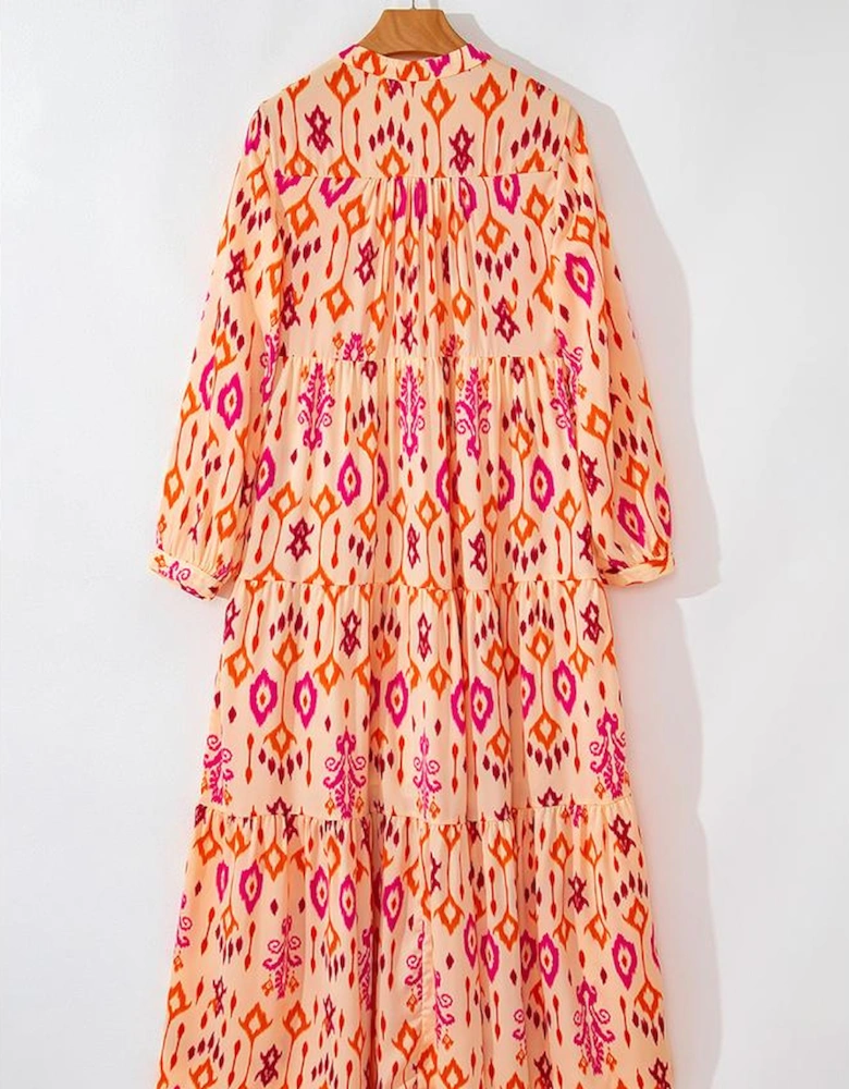 Orange Western Abstract Geometric Printed Maxi Dress