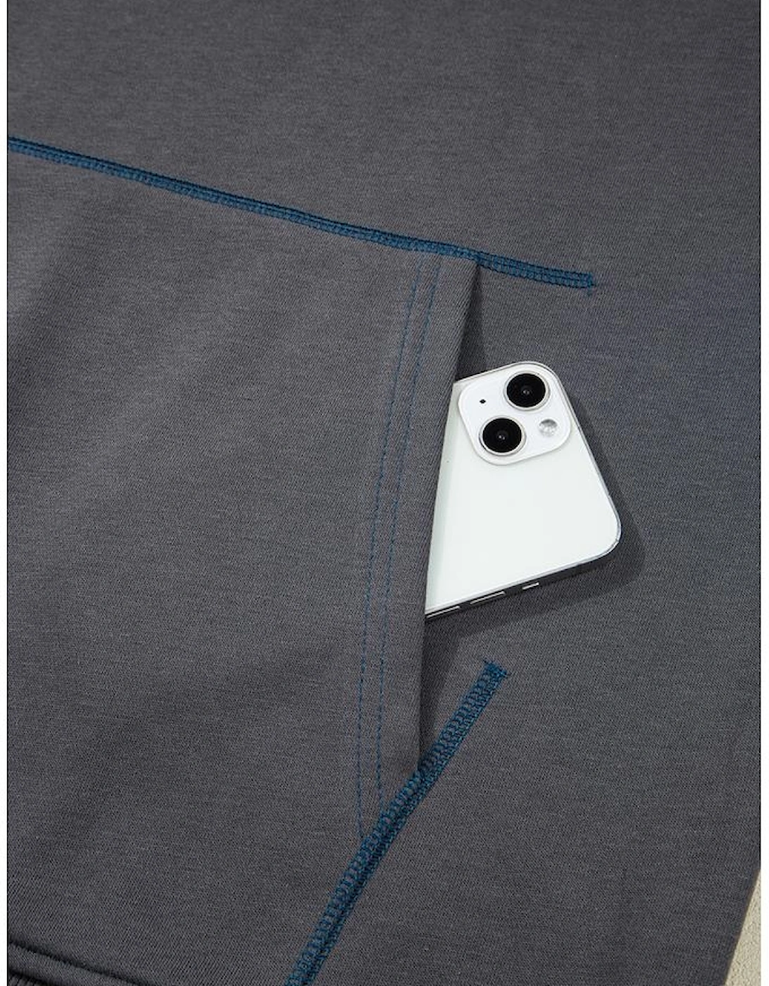 Carbon Grey Star Patchwork Contrast Stitching Mineral Wash Kangaroo Pocket Vintage Hoodie