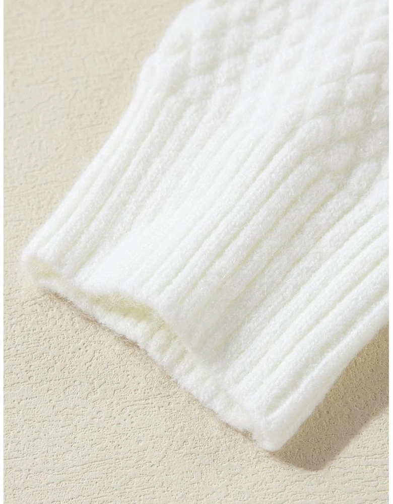 White Colorful Flower Applique Textured Knit Sweater