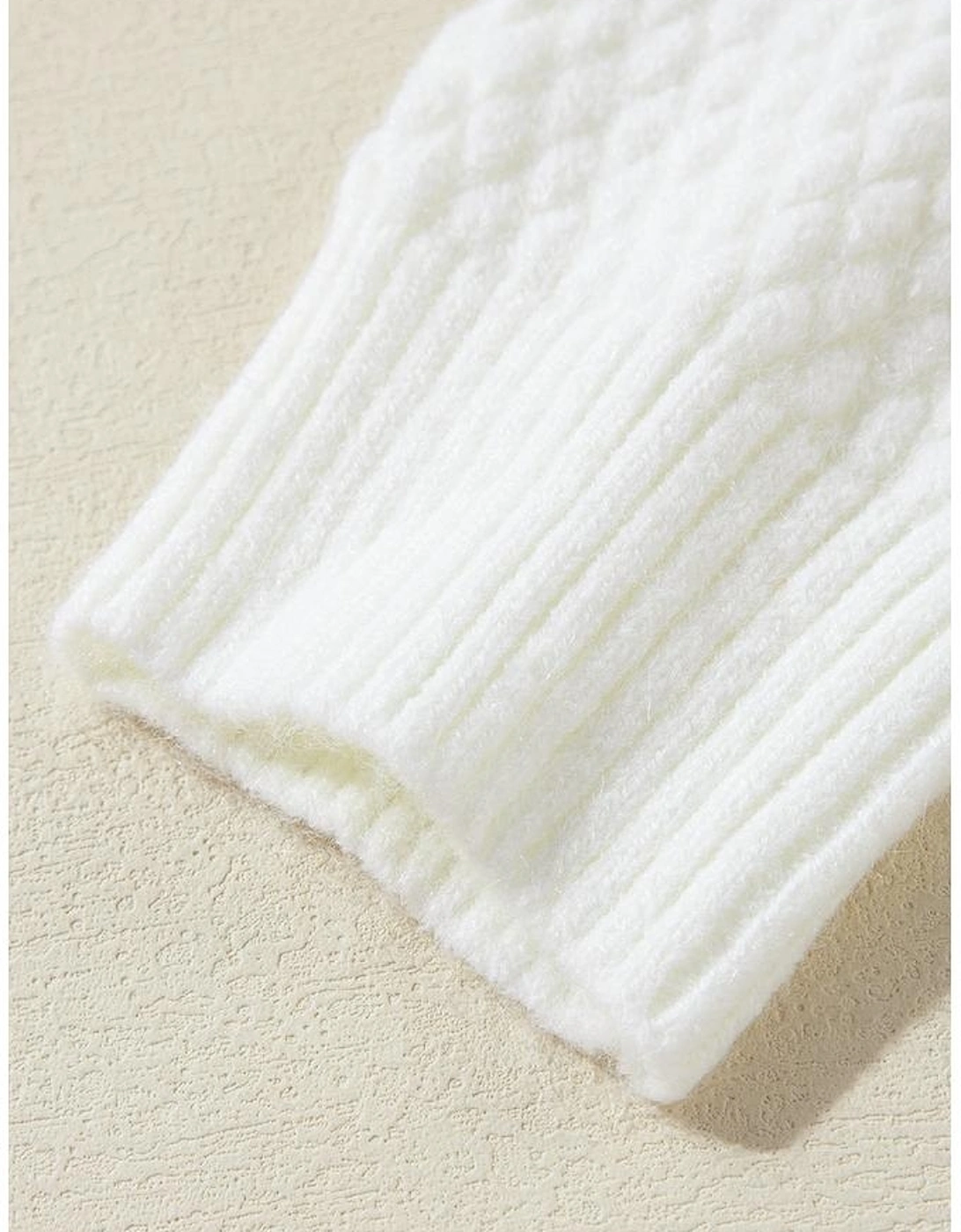 White Colorful Flower Applique Textured Knit Sweater