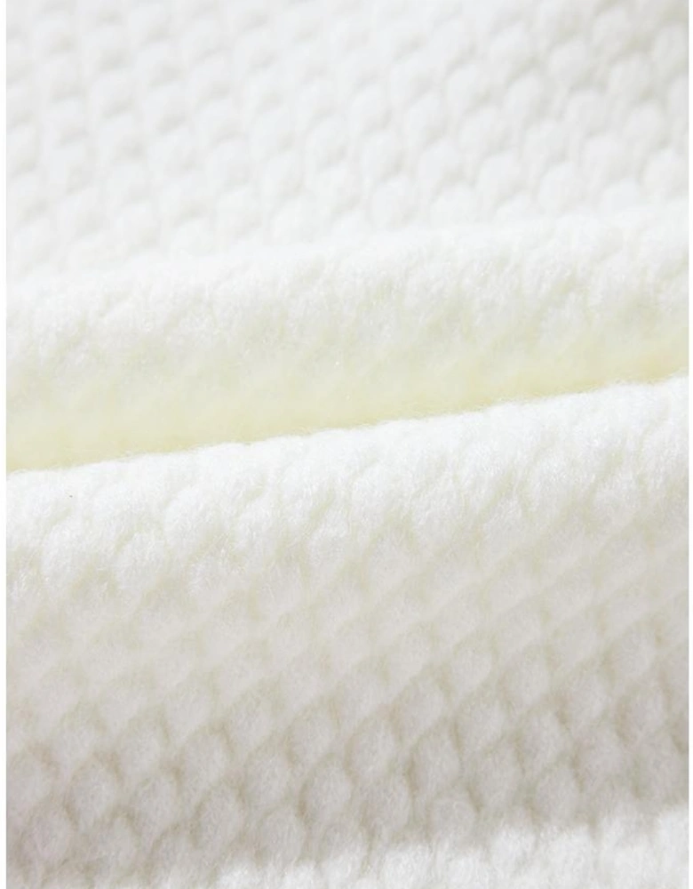 White Colorful Flower Applique Textured Knit Sweater