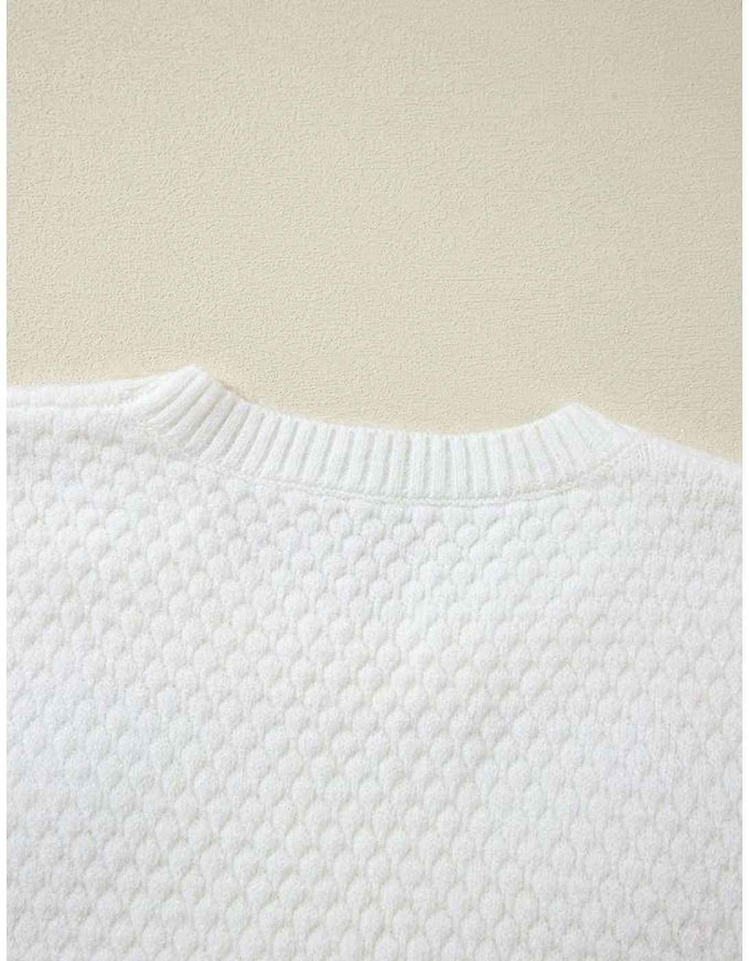 White Colorful Flower Applique Textured Knit Sweater